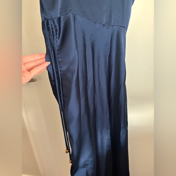 Navy Satin Slit Midi Dress - Picture 9 of 9